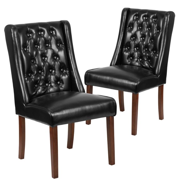 Preston Tufted Leather Parsons Chairs In Black Set Of 2 Br