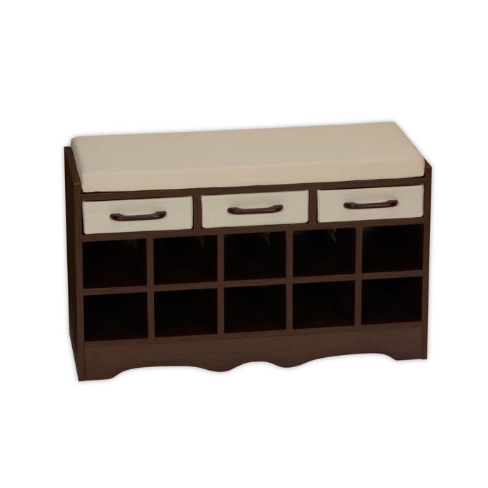 Household Essentials 10 Pocket Shoe Cubby Entryway Storage Bench In Mahogany