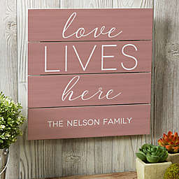 Love Lives Here 12-Inch Square Wood Slat Sign