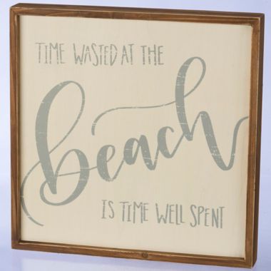 Primitives by Kathy Time Wasted at the Beach 14-Inch Square Wooden Box Sign. View a larger version of this product image.