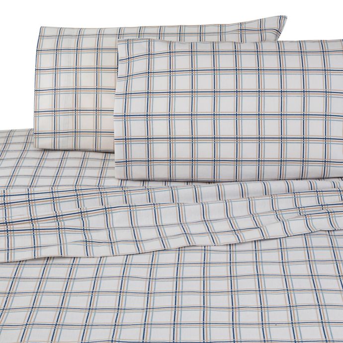 Vellux Windowpane Plaid Flannel Sheet Set in Caramel/Grey | Bed Bath ...