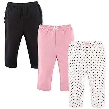 Hudson Baby&reg; Size 0-3M 3-Pack Polka Dot Ruffle Pants in Pink/Black. View a larger version of this product image.