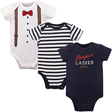 Hudson Baby&reg; Size 3-6M 3-Pack Bonjour Ladies Short Sleeve Bodysuits in Blue. View a larger version of this product image.
