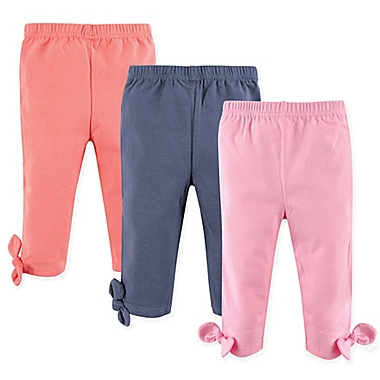 Hudson Baby&reg; Size 0-3M 3-Pack Knot-Bow Leggings in Pink/Navy. View a larger version of this product image.