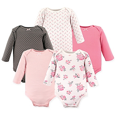 Hudson Baby&reg; Size 12-18M 5-Pack Floral Long Sleeve Bodysuits in Pink. View a larger version of this product image.