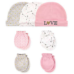 Hudson Baby® 7-Piece Love Cap and Mitten Set in Light Pink/White