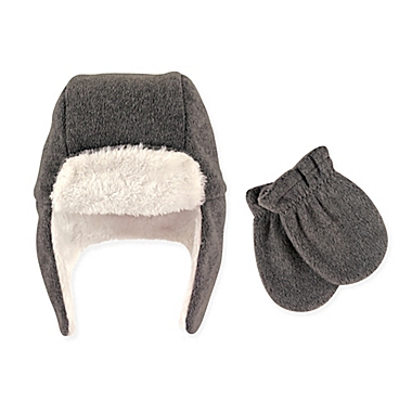 Hudson Baby&reg; Size 6-12M 2-Piece Trapper Hat and Mitten Set in Charcoal. View a larger version of this product image.