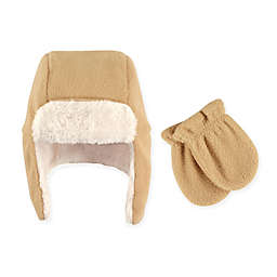 Hudson Baby® Size 0-6M 2-Piece Trapper Hat and Mitten Set in Tan