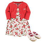 Alternate image 0 for Hudson Baby&reg; Size 0-3M 4-Piece Strawberries Dress, Cardigan and Shoe Set in Red