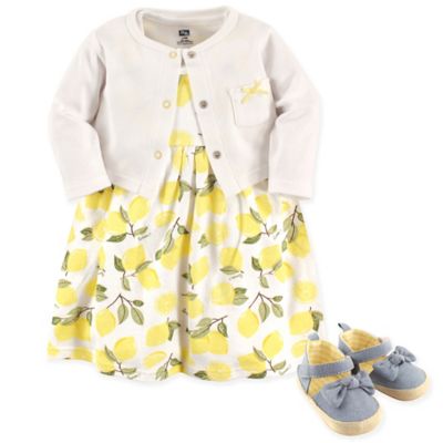 Hudson Baby&reg; Size 0-3M 4-Piece Lemons Dress, Cardigan and Shoe Set in Yellow