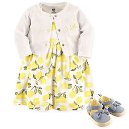 Hudson Baby® Size 9-12M 4-Piece Lemons Dress, Cardigan and Shoe Set in Yellow