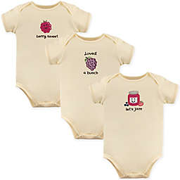 Touched by Nature Size 6-9M 3-Pack Let's Jam Organic Cotton Bodysuits in Beige