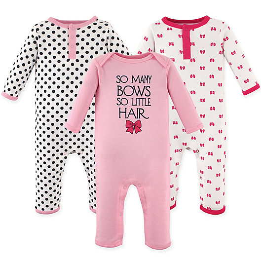 Alternate image 1 for Hudson Baby® Size 3-6M 3-Pack Bows Union Suits