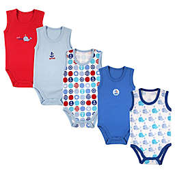 Luvable Friends 5-Pack Nautical Sleeveless Bodysuits in Blue