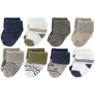 Luvable Friends&trade; Newborn 8-Pack Aztec-Inspired Socks in Olive Green