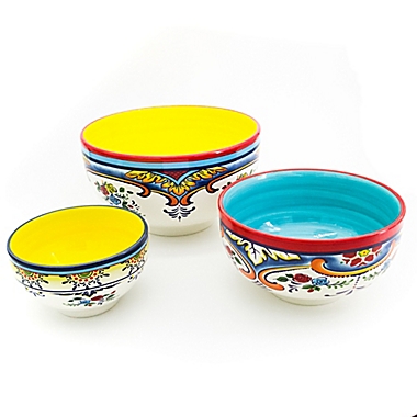 Euro Ceramica Zanzibar Mixing Bowl Set in Blue/White (Set of 3). View a larger version of this product image.