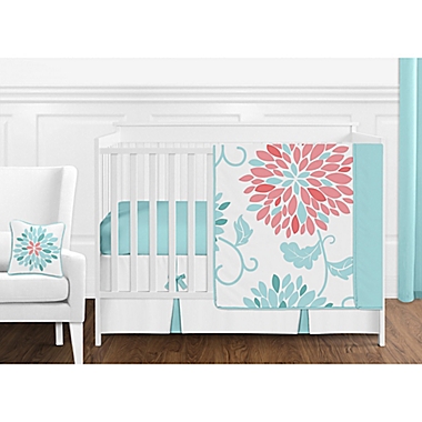 Sweet Jojo Designs&reg; Emma Crib Bedding Collection in White/ Turquoise. View a larger version of this product image.