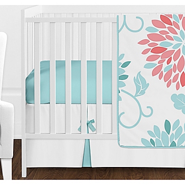 Sweet Jojo Designs&reg; Emma Crib Bedding Collection in White/ Turquoise. View a larger version of this product image.