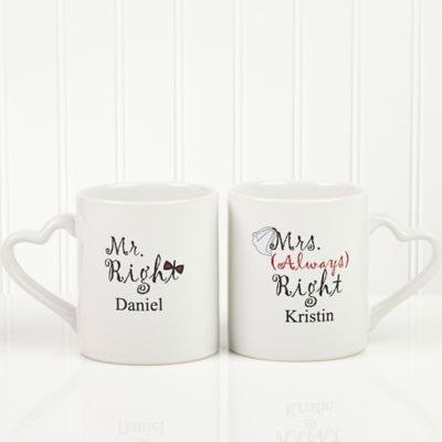 Mr. and Mrs. Right Lover&#39;s 2-Piece Mug Set in White