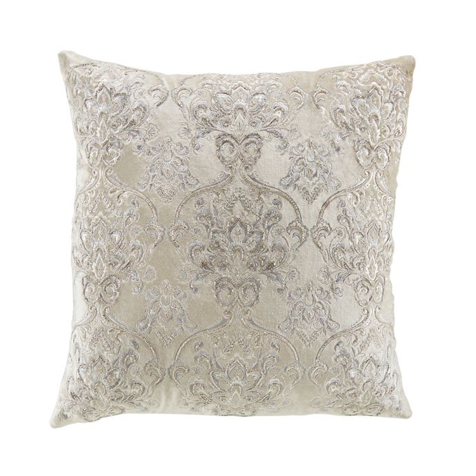 Damask Beaded Square Throw Pillow In Sand Bed Bath Beyond