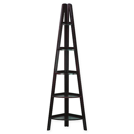 5 Shelf Corner Ladder Bookcase In, Tall Black Ladder Bookcase