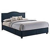 Pulaski All-in-One Camelback Queen Upholstered Bed with Storage Footboard in Navy
