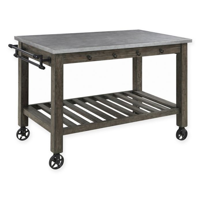 Industrial Kitchen Island with Casters in Gunmetal | Bed ...