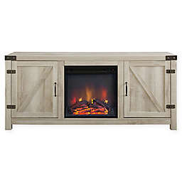 Forest Gate Wheatland 58 Inch Barn Door Electric Fireplace TV Stand in White Oak