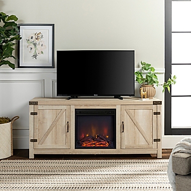 Barn Door Electric Fireplace Tv Stand, White Electric Fireplace Tv Stand With Sliding Barn Doors
