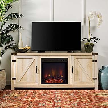 Barn Door Electric Fireplace Tv Stand, Electric Fireplace With Sliding Doors