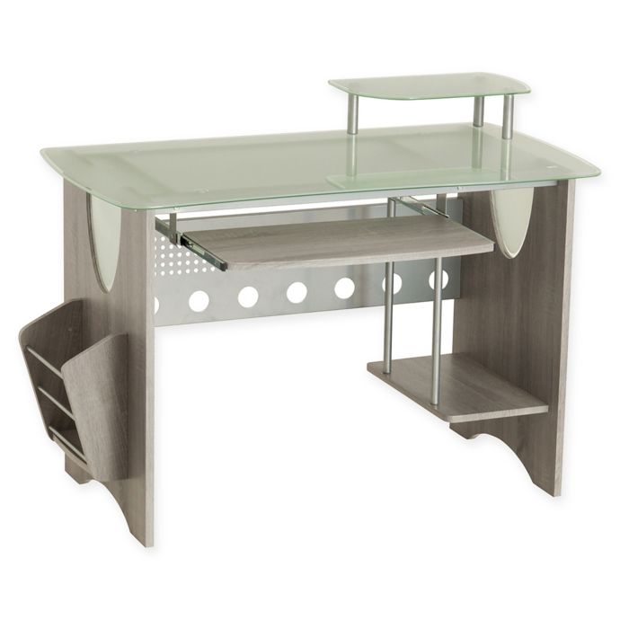 Techni Mobili Frosted Glass Top Computer Desk In Grey Bed Bath