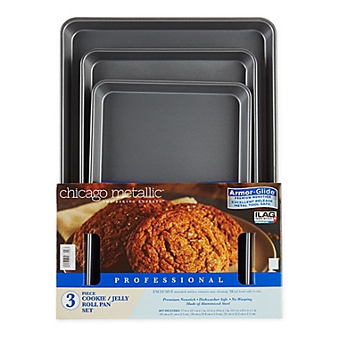 Chicago Metallic&trade; 3-Piece Nonstick Jelly Roll Pan Set with Armor-Glide Coating. View a larger version of this product image.