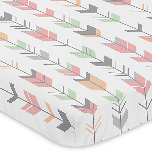 Alternate image 1 for Sweet Jojo Designs Mod Arrow Mini-Crib Sheet in Coral/Mint