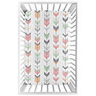 Alternate image 2 for Sweet Jojo Designs Mod Arrow Mini-Crib Sheet in Coral/Mint