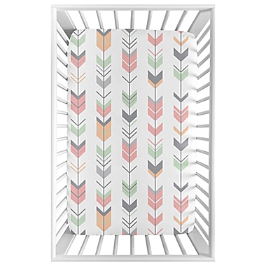 Sweet Jojo Designs Mod Arrow Mini-Crib Sheet in Coral/Mint. View a larger version of this product image.