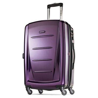 purple carry on luggage with wheels