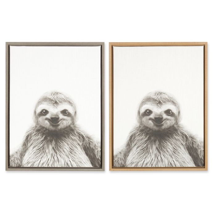 Kate and Laurel Sylvie Sloth 18Inch x 24Inch Framed Canvas Wall Art