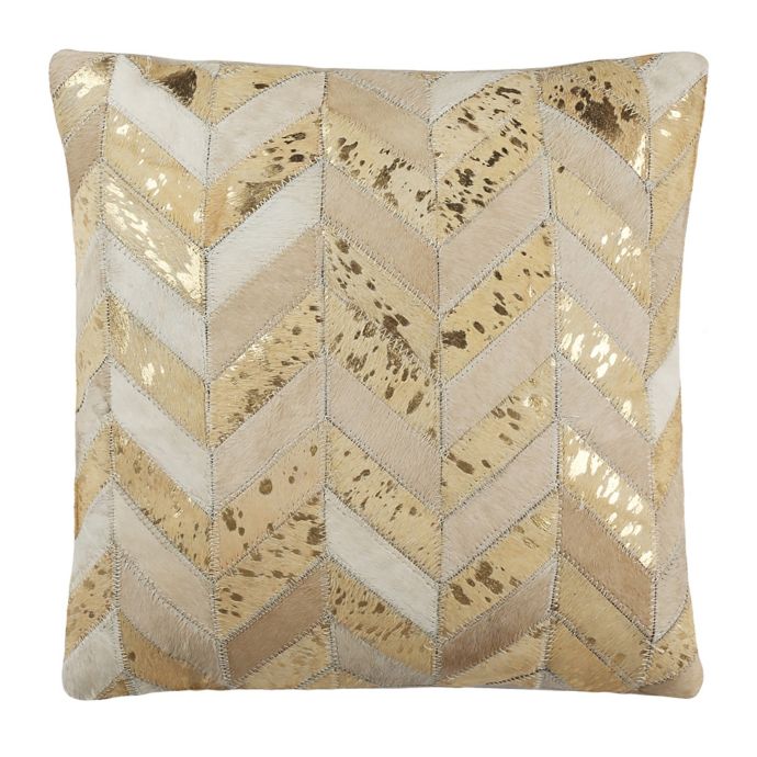 Safavieh Metallic Herringbone Cowhide Square Throw Pillow In Beige