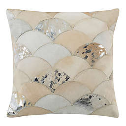 Safavieh Metallic Scale Cowhide 22-Inch Square Throw Pillow in White/Silver