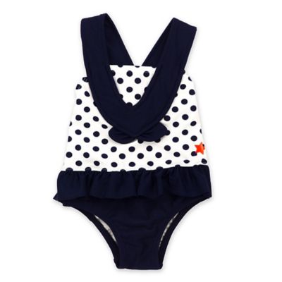 navy polka dot swimsuit