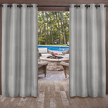 Biscayne 84-Inch Grommet Top Indoor/Outdoor Window Curtain Panels in Silver (Set of 2). View a larger version of this product image.