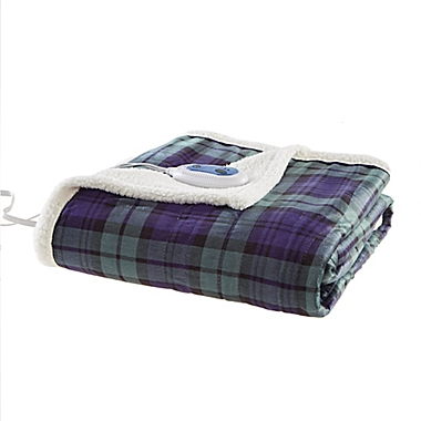 Woolrich Brew Heated Throw Blanket in Blue/Green. View a larger version of this product image.