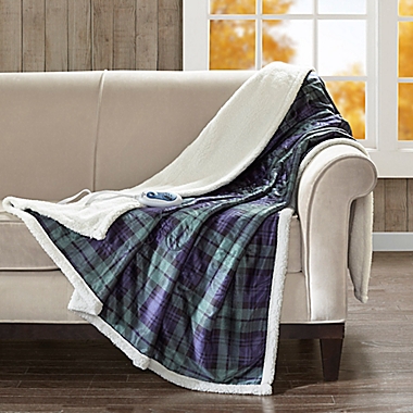 Woolrich Brew Heated Throw Blanket in Blue/Green. View a larger version of this product image.