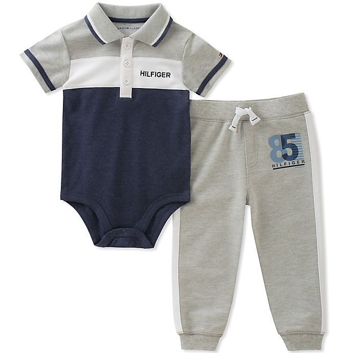 Tommy Hilfiger® 2-Piece Polo Bodysuit and Jogger Pant Set in White/Grey | Bed Bath & Beyond