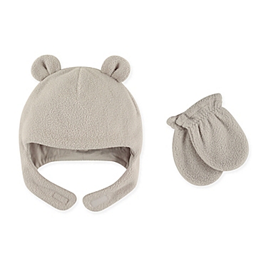 Luvable Friends&reg; Size 0-6M Fleece Hat and Mitten Set in Grey. View a larger version of this product image.