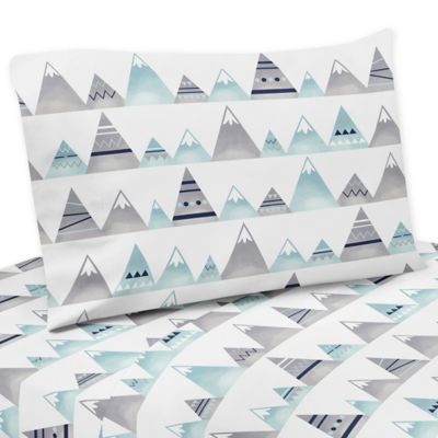 Sweet Jojo Designs Mountains 3-Piece Twin Sheet Set in Grey/Aqua