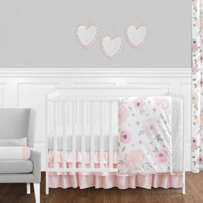 Sweet Jojo Designs Watercolor Floral 11-Piece Crib Bedding Set in Pink/Grey