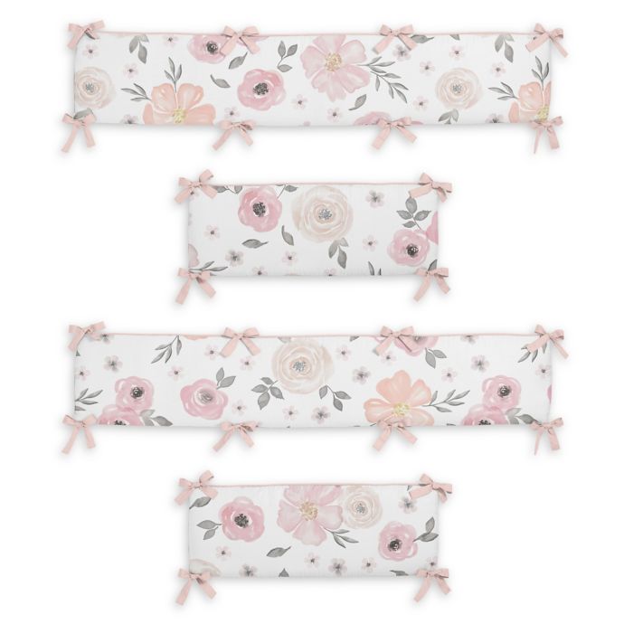 Sweet Jojo Designs Watercolor Floral 4 Piece Crib Bumper Set In