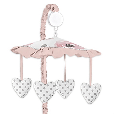 Sweet Jojo Designs Watercolor Floral Musical Mobile in Pink/Grey. View a larger version of this product image.