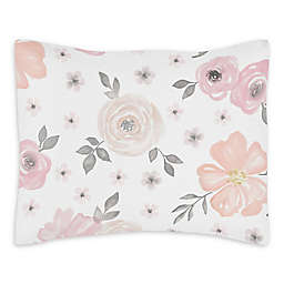 Sweet Jojo Designs® Watercolor Floral Standard Pillow Sham in Pink/Grey